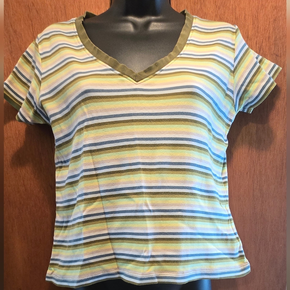 Mossimo Yellow Blue & Green Striped Tee SzM - Picture 2 of 5